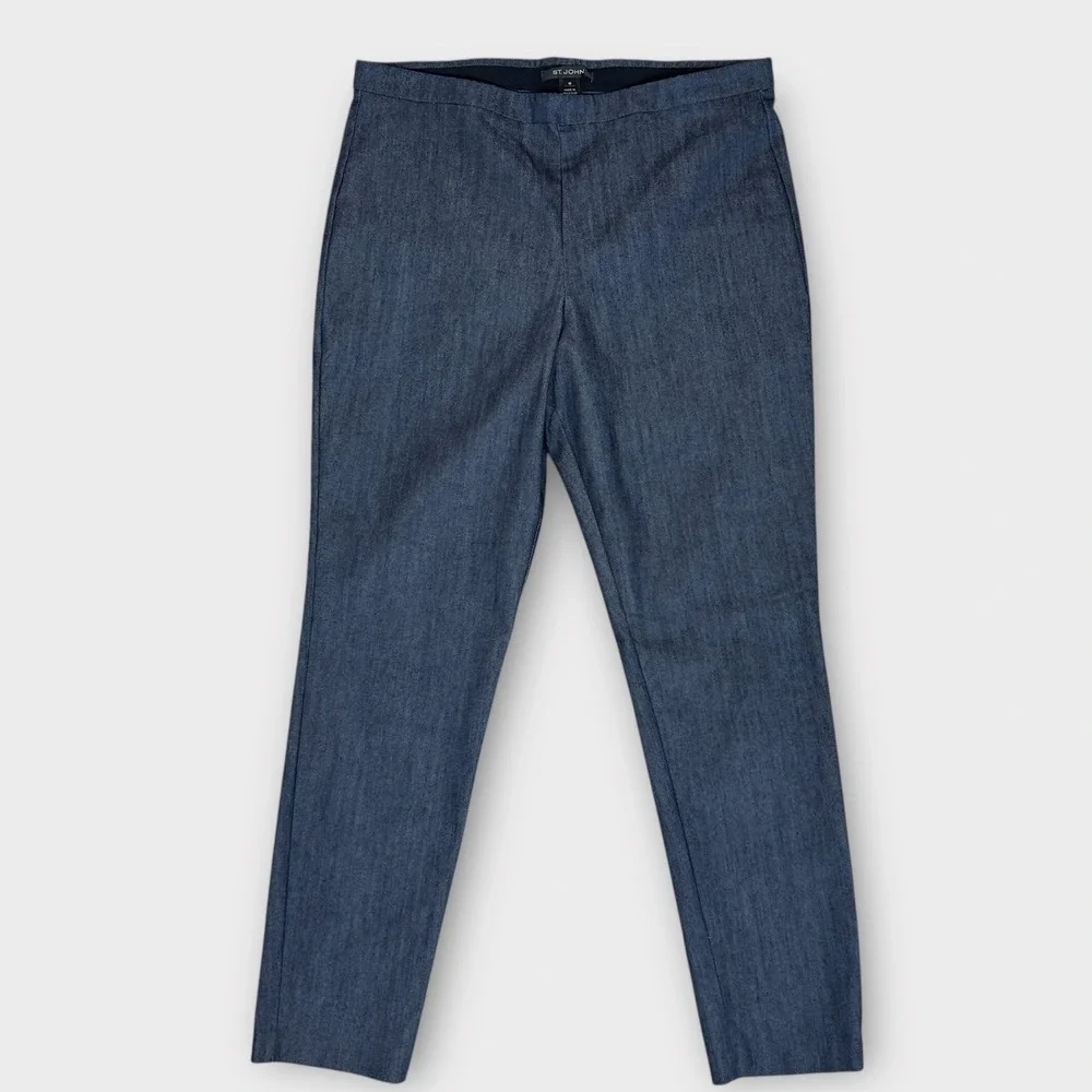 ST. JOHN Women's‎ Blue Chambray Pull On Knit Pants Size Medium 32x27 Lightweight